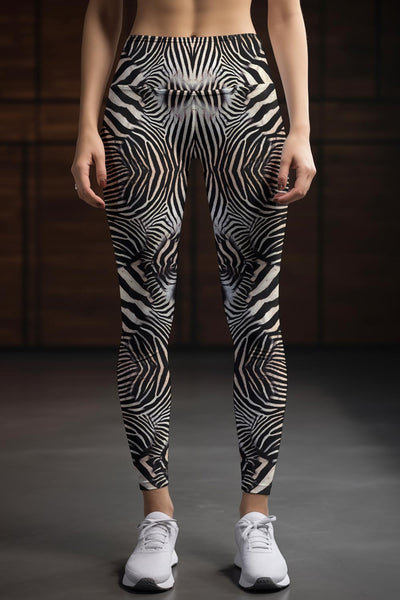 Zebra Workout Leggings for Women, White High Waisted Leggings