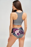 Duchess Carly Grey Floral Printed High Neck Crop Bikini Top - Women
