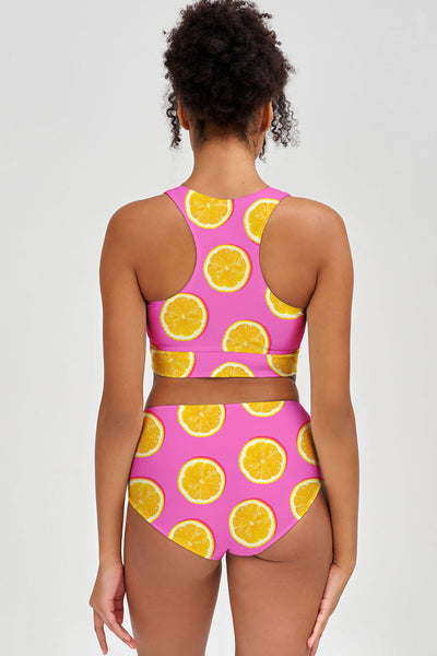 A Piece of Sun Carly Yellow Lemon High Neck Crop Bikini Top