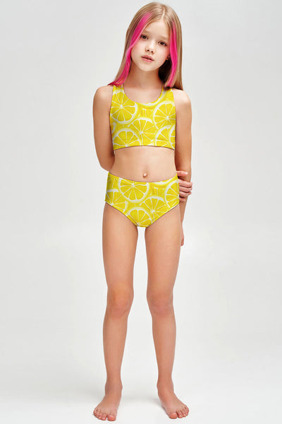 A Piece of Sun Claire Yellow Two-Piece Swimsuit Sporty Swim Set - Girls