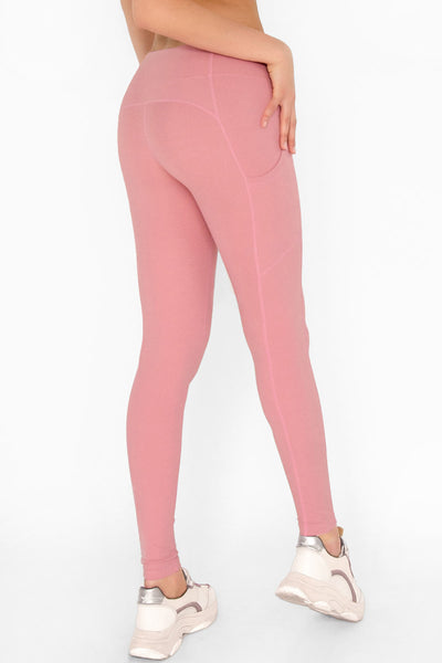 Pale Pink Best Women's Tights, Solid Color Best Yoga Pants With 2
