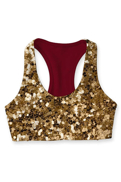 Haute Maroon Stella Gold Glitter Print Seamless Sport Yoga Bra