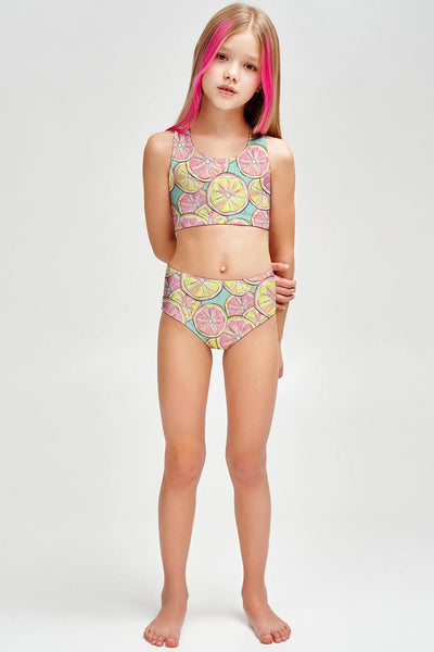 Marmalade Claire Lemon Print Two-Piece Swimsuit Sporty Swim Set - Girls