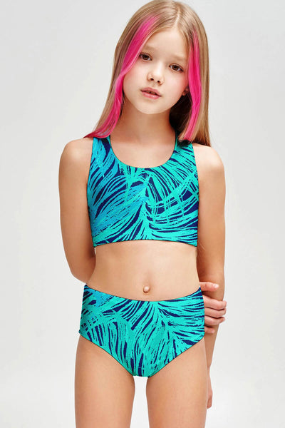 Island Life Green Tropical Triangle Two Piece Swimsuits - Mommy and Me