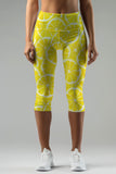 A Piece of Sun Ellie Yellow Lemon Print Yoga Capri Leggings - Women