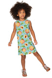 A Rich Peach Adele Green Fruity Print Cute Summer Shift Dress - Girls - Pineapple Clothing