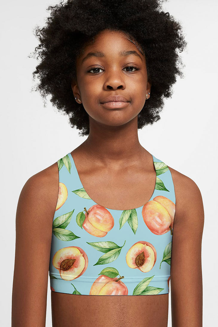 A Rich Peach Stella Green Fruity Print Cute Sports Bra Crop Top - Kids - Pineapple Clothing