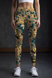 Admiration Lucy Brown Floral Leaf Printed Leggings Yoga Pants - Women