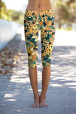 Admiration Ellie Brown Floral Leaf Printed Yoga Capri Leggings - Women - Pineapple Clothing