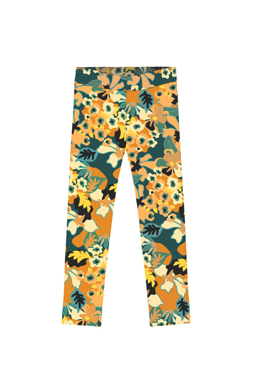 Admiration Lucy Brown Floral Leaf Print Casual Active Leggings - Girls - Pineapple Clothing