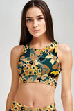 Admiration Starla Brown Floral Leaf Print Crop Top Sports Bra - Women - Pineapple Clothing