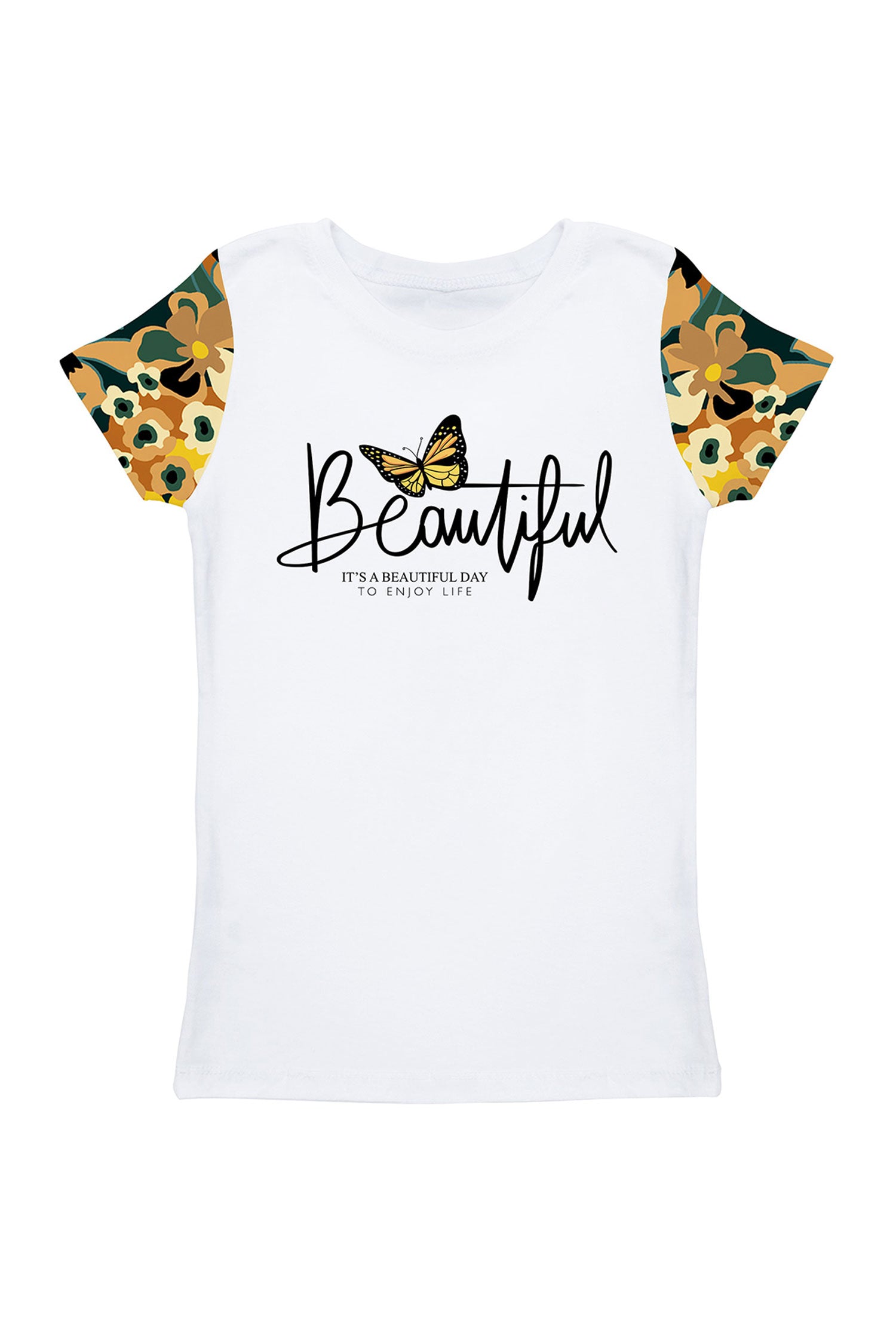 Admiration Zoe White Floral Leaf Print Designer School T-Shirt - Girls - Pineapple Clothing