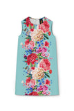 Amour Adele Blue Floral Print Chic Shift Party Dress - Girls