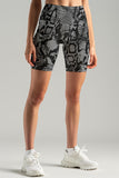 Aspire Karen Grey Snake Skin Print Athletic Yoga Biker Shorts - Women