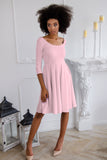 Baby Pink Blush Skater 3/4 Sleeve Easter Cocktail Party Dress - Women