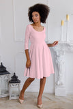 Baby Pink Blush Skater 3/4 Sleeve Easter Cocktail Party Dress - Women