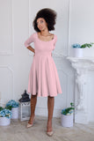 Baby Pink Blush Skater 3/4 Sleeve Easter Cocktail Party Dress - Women