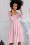 Baby Pink Blush Skater 3/4 Sleeve Easter Cocktail Party Dress - Women