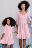 Baby Pink Blush Skater Fit & Flare Easter Party Mommy and Me Dresses