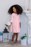 Baby Pink Blush Skater Fit & Flare 3/4 Sleeve Flowy Easter Party Dress - Girls