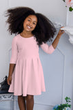 Baby Pink Blush Skater Fit & Flare 3/4 Sleeve Flowy Easter Party Dress - Girls