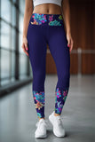 Bali Blue Lucy Navy Printed Details Leggings Yoga Pants - Women
