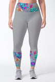 Bali Grey Lucy Floral Tropical Printed Gym Leggings Yoga Pants - Women