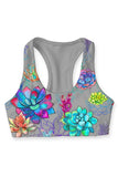 Bali Grey Stella Floral Seamless Racerback Sport Yoga Bra - Women