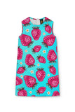 Berry Cute Adele Blue & Pink Strawberry Print Shift Dress - Girls