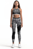 Black Nirvana Lucy White Geometric Boho Leggings Yoga Pants - Women