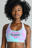 Blessed Stella Pink & Mint Seamless Racerback Sport Yoga Bra - Women