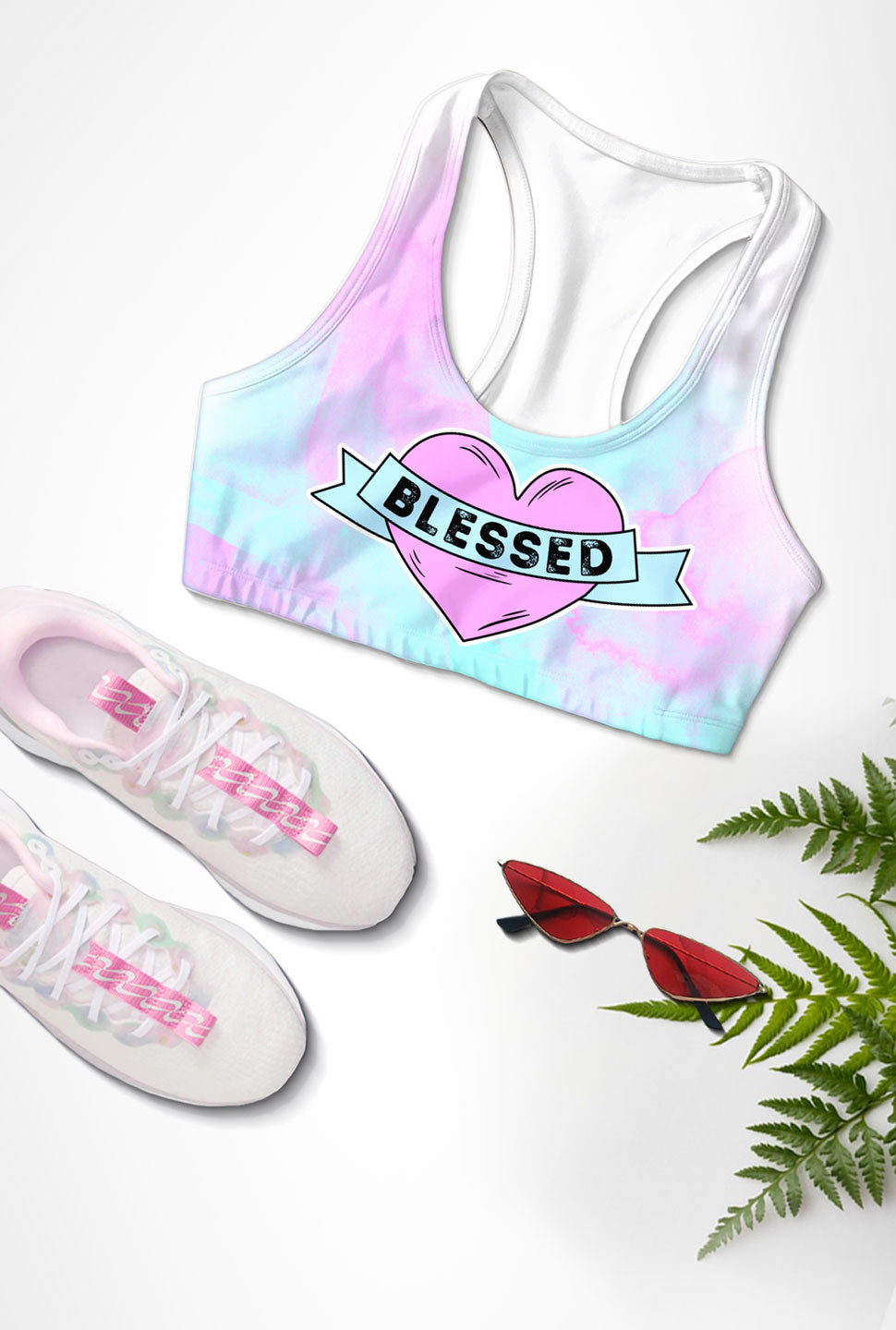 Blessed Stella Pink & Mint Seamless Racerback Sport Yoga Bra - Women - Pineapple Clothing