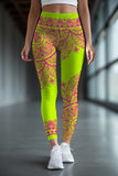 Blossom Nirvana Lucy Yellow Pink Boho Print Leggings Yoga Pants - Women