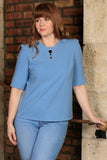 Blue Stretchy 3/4 Sleeve Fall Classy Curvy Trendy Top Women Plus Size - Pineapple Clothing