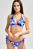 Blue Blood Lara White Flower Print Triangle String Bikini Top - Women