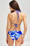 Blue Blood Sara White Flower Print Strappy Triangle Bikini Top - Women