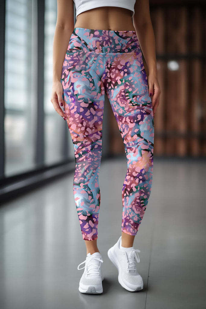 Bora Bora Lucy Watercolor Printed Workout Leggings Yoga Pants - Women