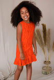 Bright Neon Orange Lace Sleeveless Summer Holiday Party Dress - Girls