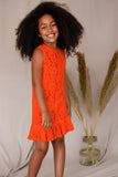 Bright Neon Orange Lace Sleeveless Summer Holiday Party Dress - Girls