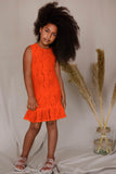 Bright Neon Orange Lace Sleeveless Summer Holiday Party Dress - Girls