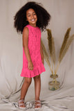 Bright Neon Pink Lace Sleeveless Summer Holiday Party Dress - Girls