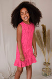 Bright Neon Pink Lace Sleeveless Summer Holiday Party Dress - Girls