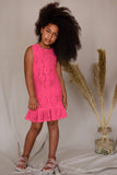 Bright Neon Pink Lace Sleeveless Summer Holiday Party Dress - Girls