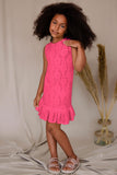 Bright Neon Pink Lace Sleeveless Summer Holiday Party Dress - Girls