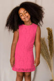 Bright Neon Pink Lace Shift Summer Dress - Girls