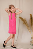 Bright Neon Pink Lace Shift Summer Dress - Girls