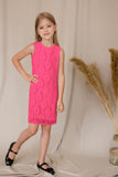 Bright Neon Pink Lace Shift Summer Dress - Girls