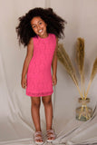 Bright Neon Pink Lace Shift Summer Dress - Girls