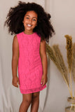 Bright Neon Pink Lace Shift Summer Dress - Girls