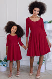 Bright Red Skater Flowy Easter Сocktail Party Mommy and Me Dresses